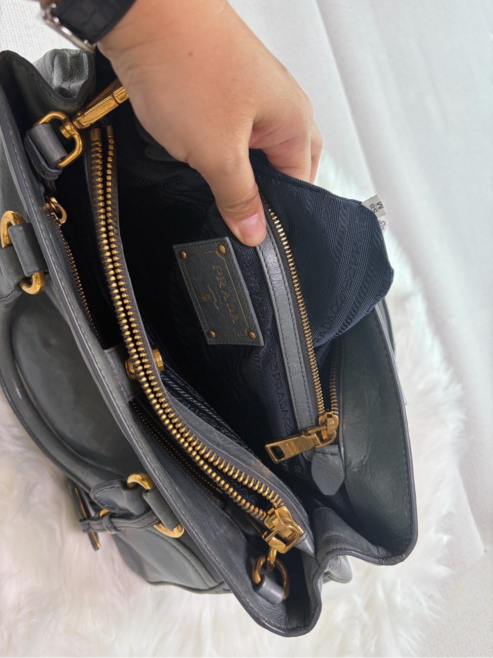 Prada Metallic Gray Leather Shoulder Bag with Gold Hardware - Picture 11 of 17